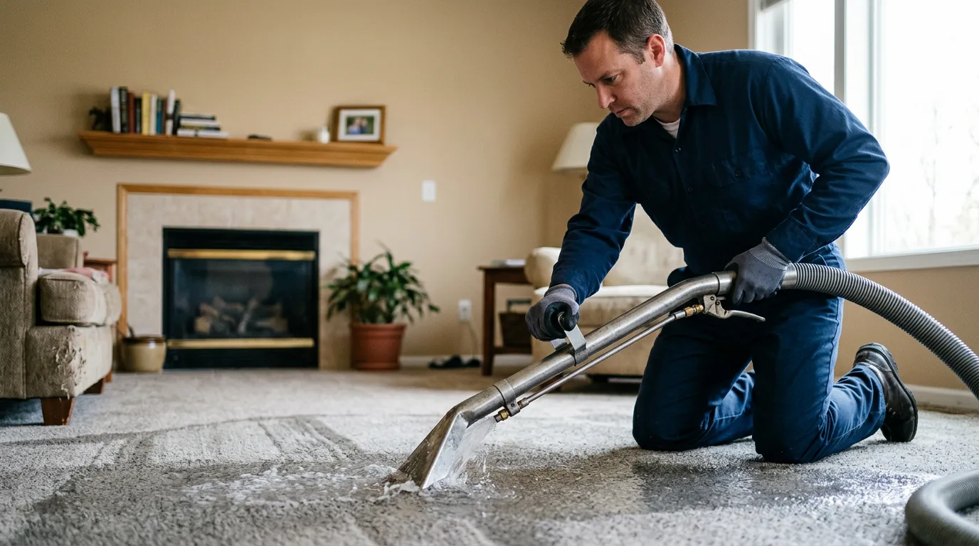 Water damage restoration technician working near Fairview, MI